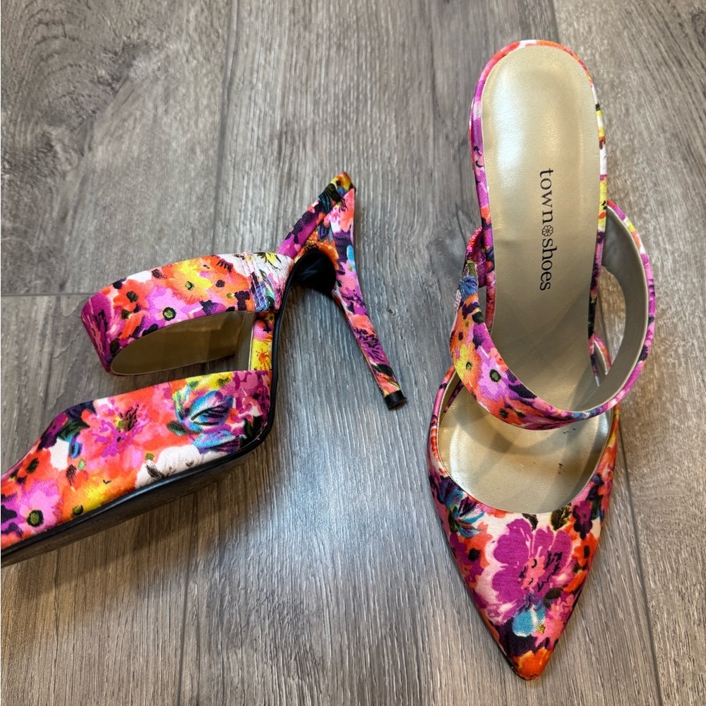 Floral High Heeled Mules